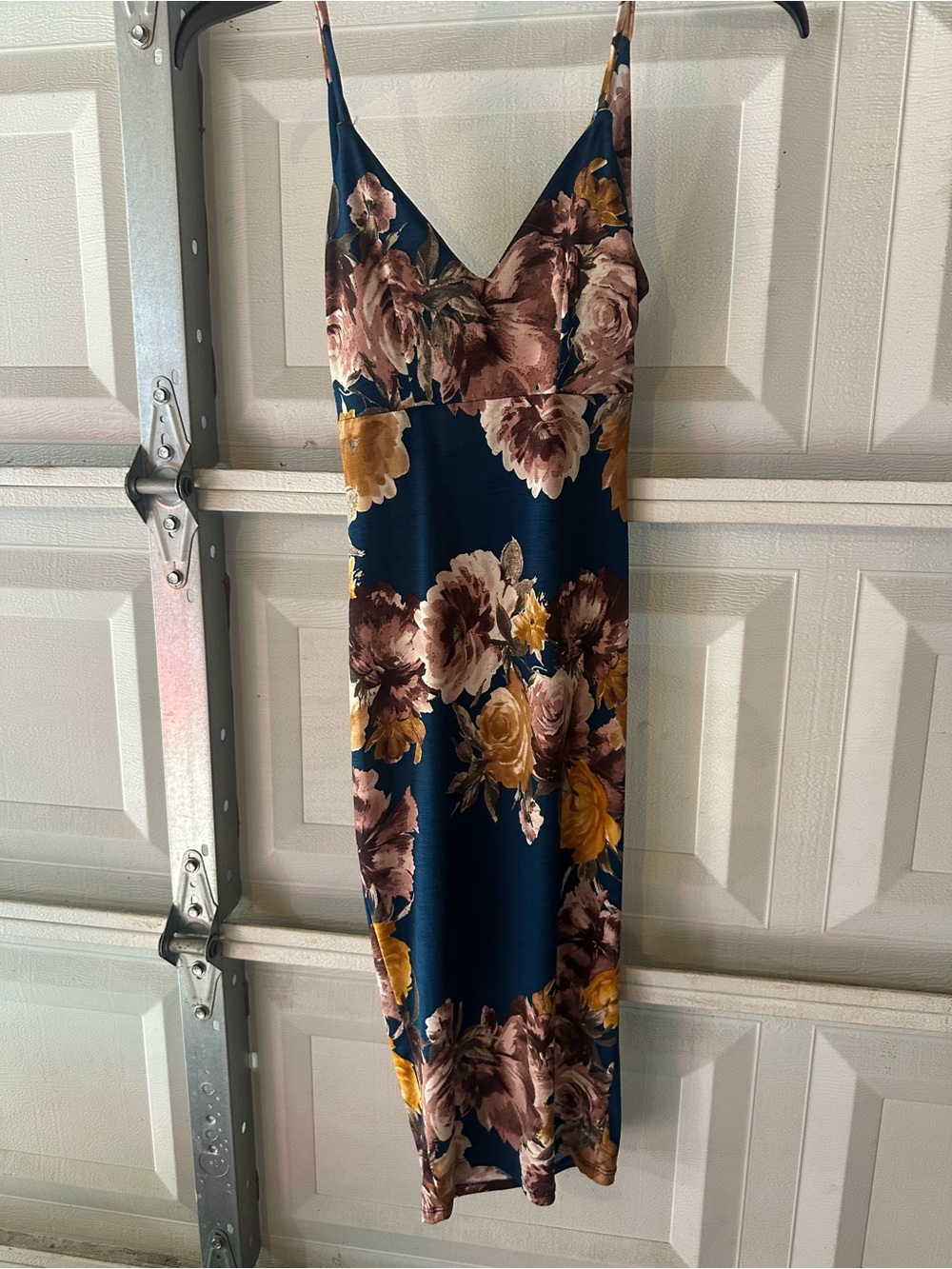 Windsor Navy Midi Slip Dress with Pink and Mustard Floral Print